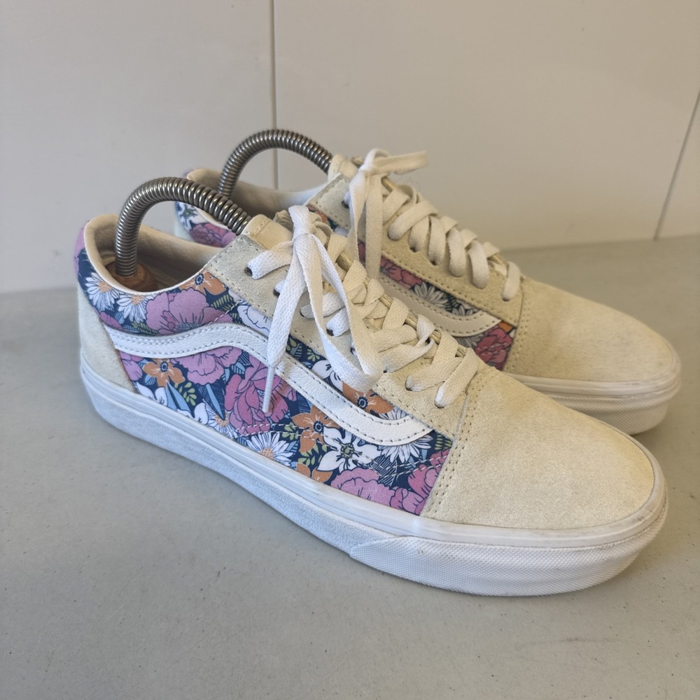 Vans Women's 9.5 Old Skool Floral Print Multi-Color Suede Upper Shoes